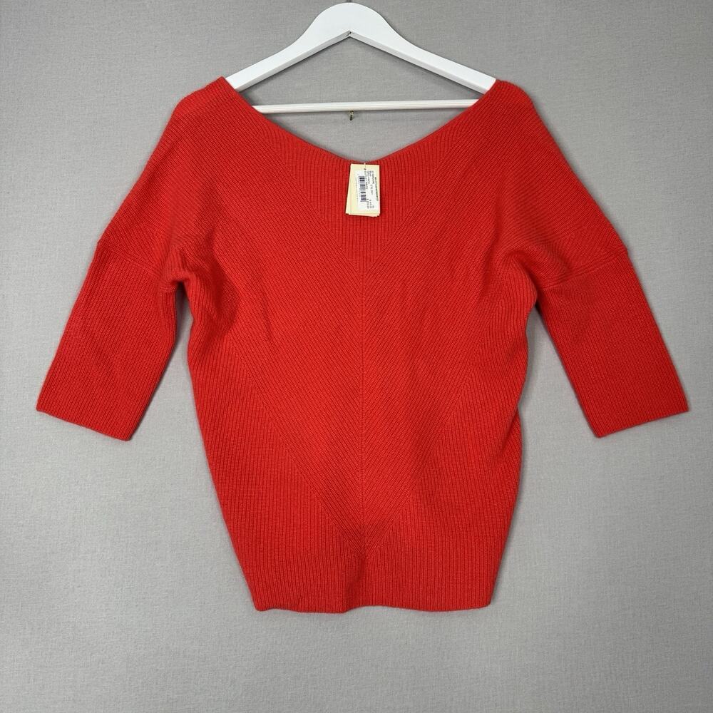 Maje Womens Sweater 0 Coral Pink 100% Cashmere Madone Ribbed Low V Back Cozy